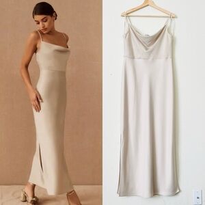 BHLDN | Dresses | Bhldn Scoopneck Fit Flare Ivory Satin Midi Dress |  Poshmark